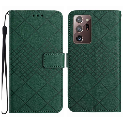 

For Samsung Galaxy Note20 Ultra Rhombic Grid Texture Leather Phone Case(Green)