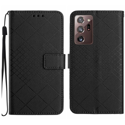 

For Samsung Galaxy Note20 Ultra Rhombic Grid Texture Leather Phone Case(Black)