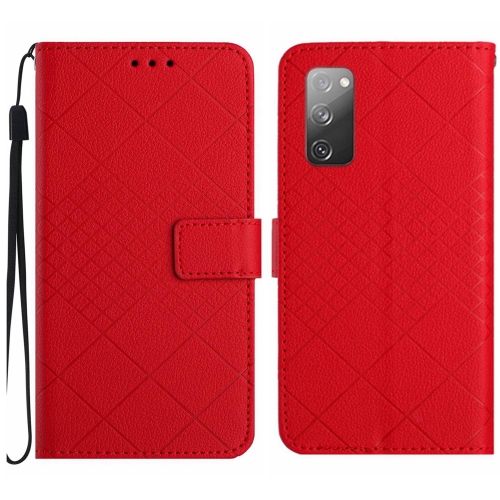 

For Samsung Galaxy S20 FE 4G / 5G / 2022 Rhombic Grid Texture Leather Phone Case(Red)