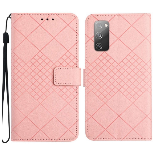 

For Samsung Galaxy S20 FE 4G / 5G / 2022 Rhombic Grid Texture Leather Phone Case(Pink)