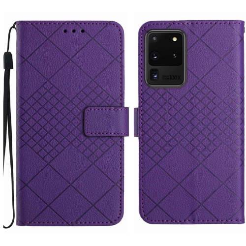 

For Samsung Galaxy S20 Ultra Rhombic Grid Texture Leather Phone Case(Purple)