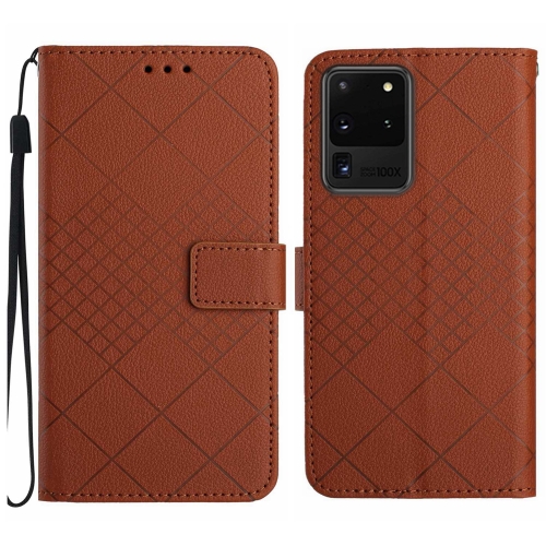 

For Samsung Galaxy S20 Ultra Rhombic Grid Texture Leather Phone Case(Brown)