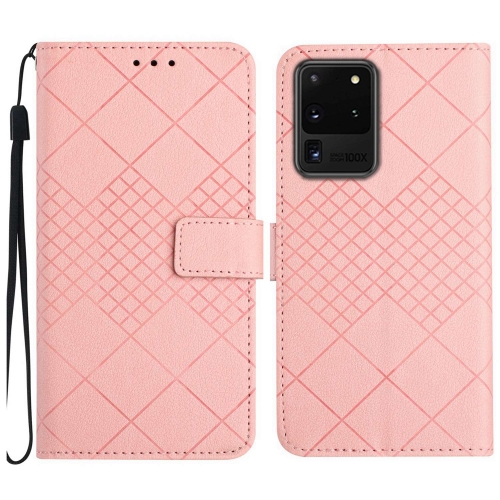 

For Samsung Galaxy S20 Ultra Rhombic Grid Texture Leather Phone Case(Pink)