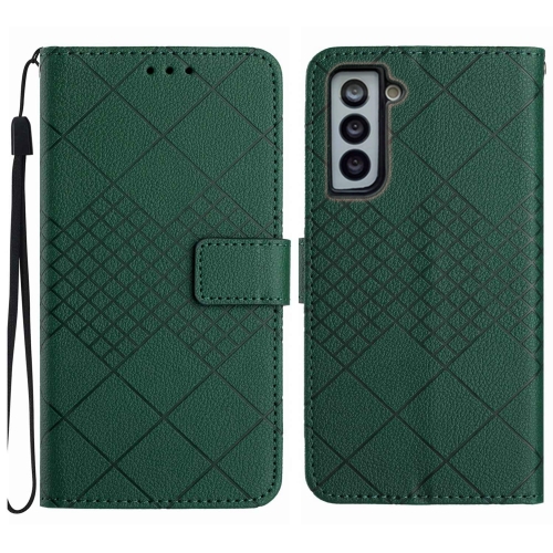 

For Samsung Galaxy S21 5G Rhombic Grid Texture Leather Phone Case(Green)