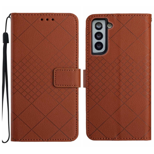 

For Samsung Galaxy S21 5G Rhombic Grid Texture Leather Phone Case(Brown)