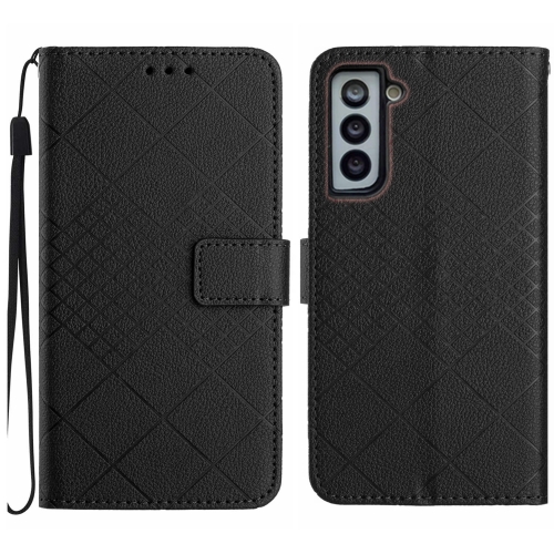 

For Samsung Galaxy S21 5G Rhombic Grid Texture Leather Phone Case(Black)