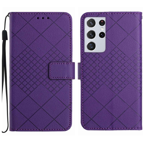 

For Samsung Galaxy S21 Ultra 5G Rhombic Grid Texture Leather Phone Case(Purple)