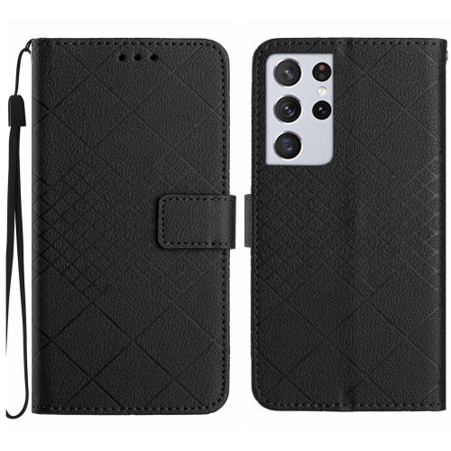 

For Samsung Galaxy S21 Ultra 5G Rhombic Grid Texture Leather Phone Case(Black)