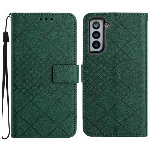 

For Samsung Galaxy S22 5G Rhombic Grid Texture Leather Phone Case(Green)