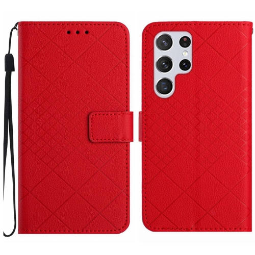 

For Samsung Galaxy S22 Ultra 5G Rhombic Grid Texture Leather Phone Case(Red)