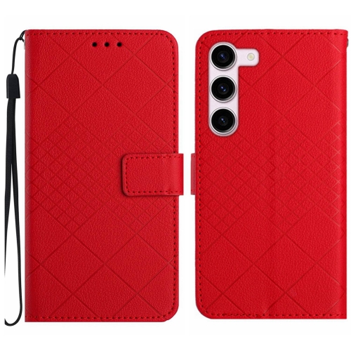 

For Samsung Galaxy S23 5G Rhombic Grid Texture Leather Phone Case(Red)