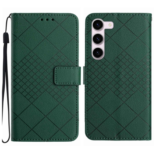 

For Samsung Galaxy S23 5G Rhombic Grid Texture Leather Phone Case(Green)