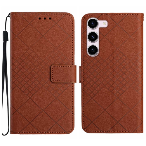 

For Samsung Galaxy S23 5G Rhombic Grid Texture Leather Phone Case(Brown)