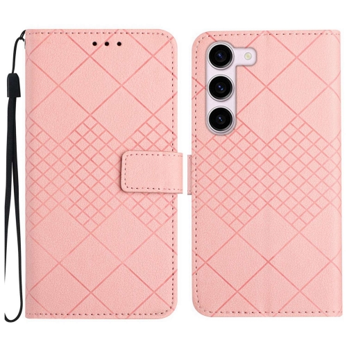 

For Samsung Galaxy S23 5G Rhombic Grid Texture Leather Phone Case(Pink)