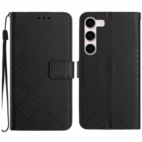 

For Samsung Galaxy S23+ 5G Rhombic Grid Texture Leather Phone Case(Black)