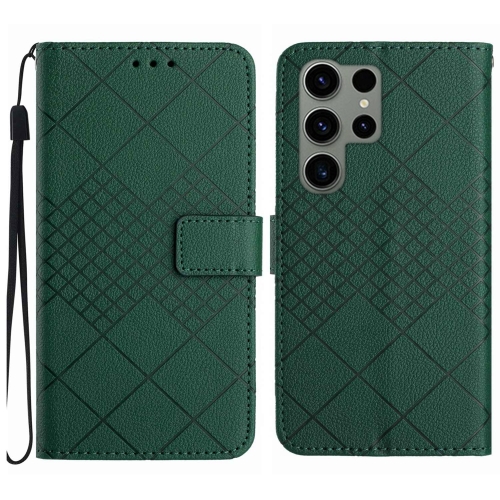 

For Samsung Galaxy S23 Ultra 5G Rhombic Grid Texture Leather Phone Case(Green)