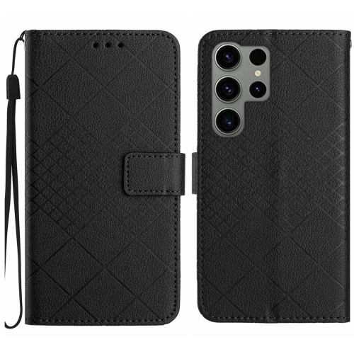 

For Samsung Galaxy S23 Ultra 5G Rhombic Grid Texture Leather Phone Case(Black)