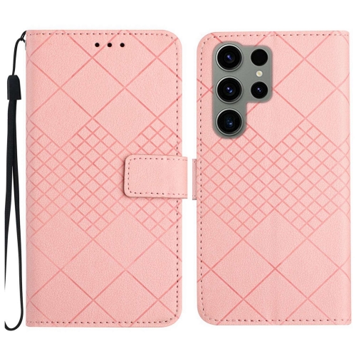 

For Samsung Galaxy S23 Ultra 5G Rhombic Grid Texture Leather Phone Case(Pink)