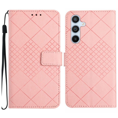 

For Samsung Galaxy S24 5G Rhombic Grid Texture Leather Phone Case(Pink)