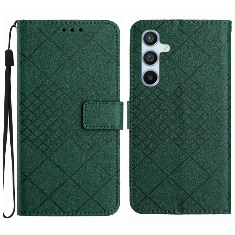 

For Samsung Galaxy A35 5G Rhombic Grid Texture Leather Phone Case(Green)
