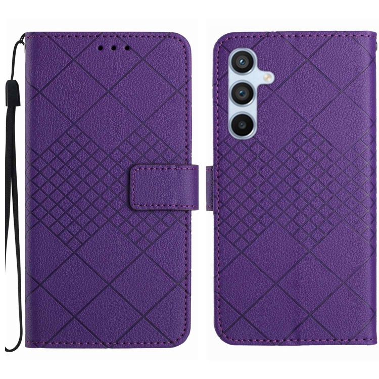 

For Samsung Galaxy A55 5G Rhombic Grid Texture Leather Phone Case(Purple)