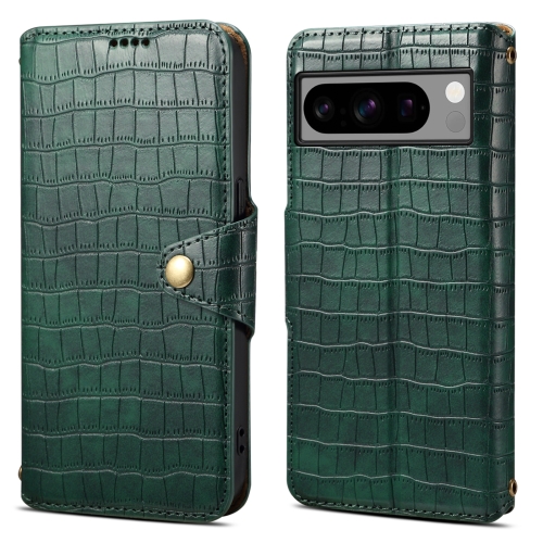 

For Google Pixel 8 Pro Denior Crocodile Texture Oil Edge Leather Phone Case(Green)