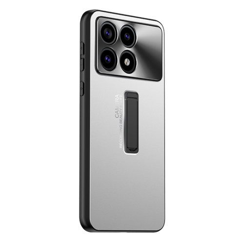 

For Xiaomi Redmi K70 Pro Frosted Metal Hybrid TPU Holder Phone Case(Silver)