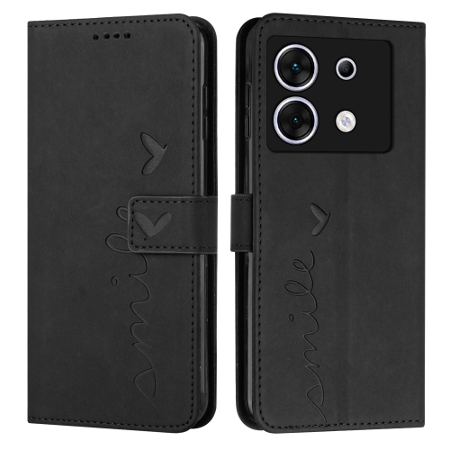 

For Infinix Zero 30 5G Skin Feel Heart Embossed Leather Phone Case with Long Lanyard(Black)