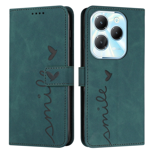 

For Infinix Hot 40 / 40 Pro Skin Feel Heart Embossed Leather Phone Case with Long Lanyard(Green)
