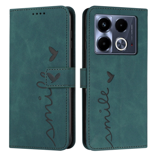 

For Infinix Note 40 5G Skin Feel Heart Embossed Leather Phone Case with Long Lanyard(Green)