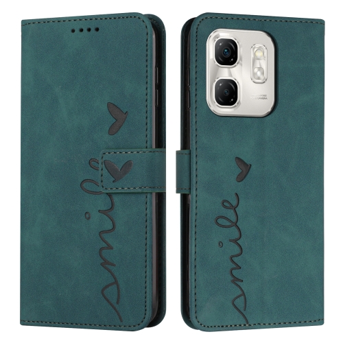 

For Infinix Hot 50i Skin Feel Heart Embossed Leather Phone Case with Long Lanyard(Green)