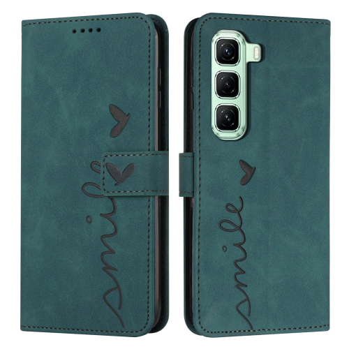 

For Infinix Hot 50 Pro 4G Skin Feel Heart Embossed Leather Phone Case with Long Lanyard(Green)