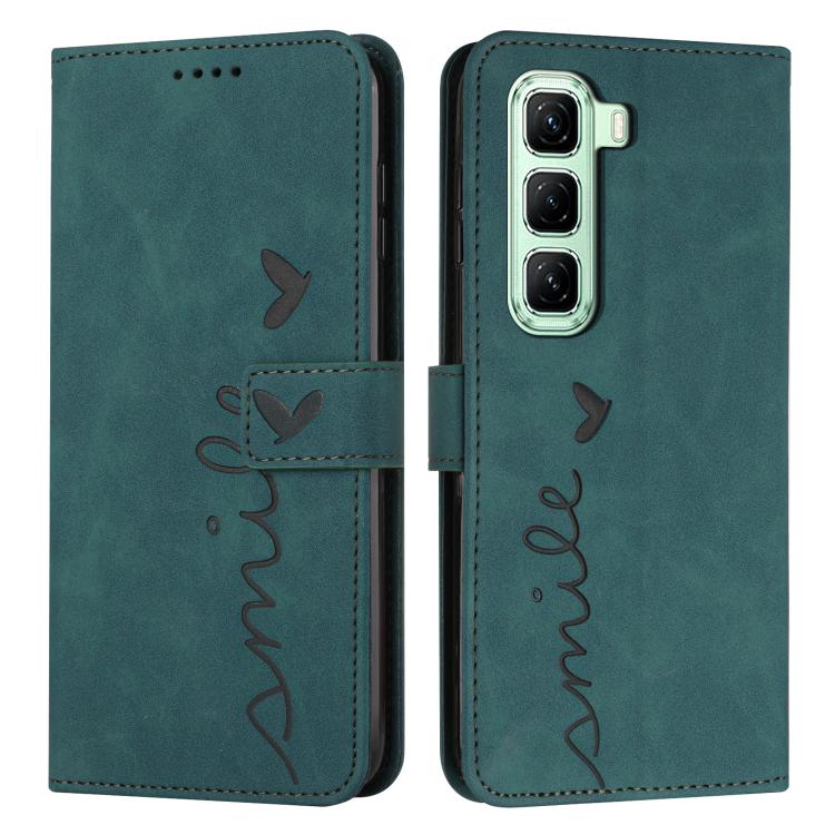 

For Infinix Hot 60 4G / Hot 60i 4G Skin Feel Heart Embossed Leather Phone Case with Long Lanyard(Green)