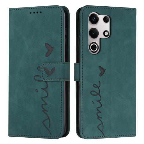 

For itel S25 Ultra Skin Feel Heart Embossed Leather Phone Case with Long Lanyard(Green)