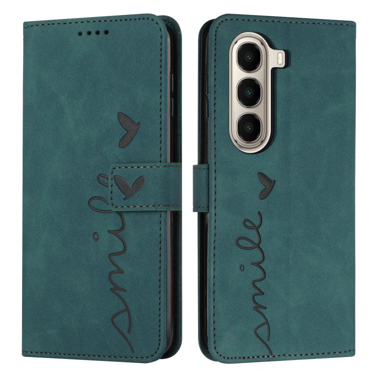 

For itel A95 5G Skin Feel Heart Embossed Leather Phone Case with Long Lanyard(Green)
