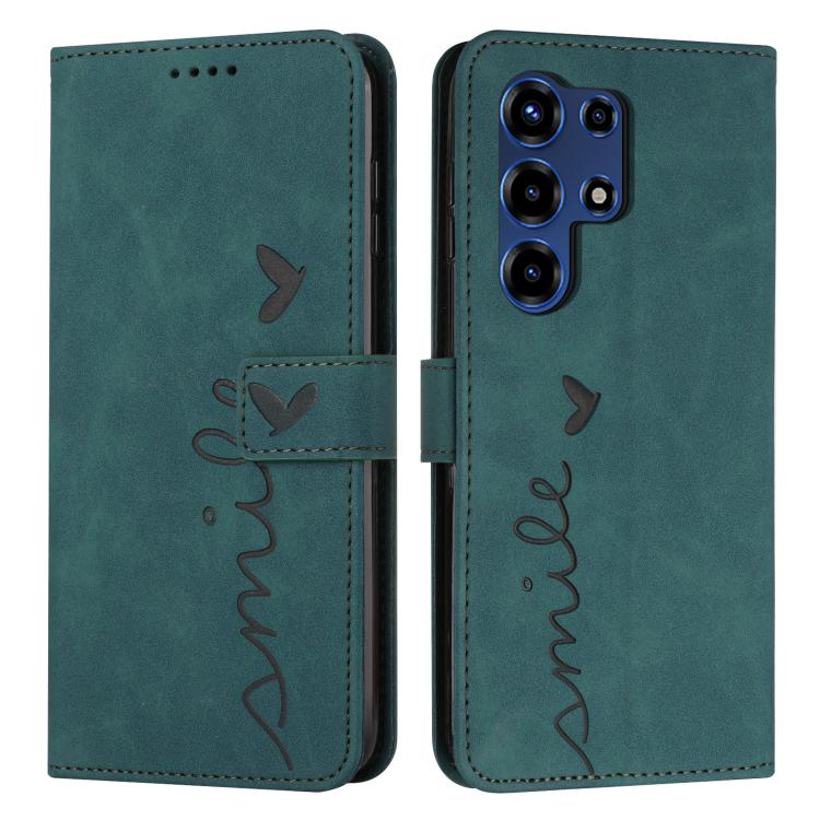 

For itel Super 26 Ultra Skin Feel Heart Embossed Leather Phone Case with Long Lanyard(Green)