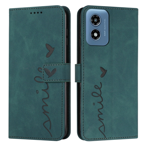 

For Motorola Moto G04/G24 Skin Feel Heart Embossed Leather Phone Case with Long Lanyard(Green)