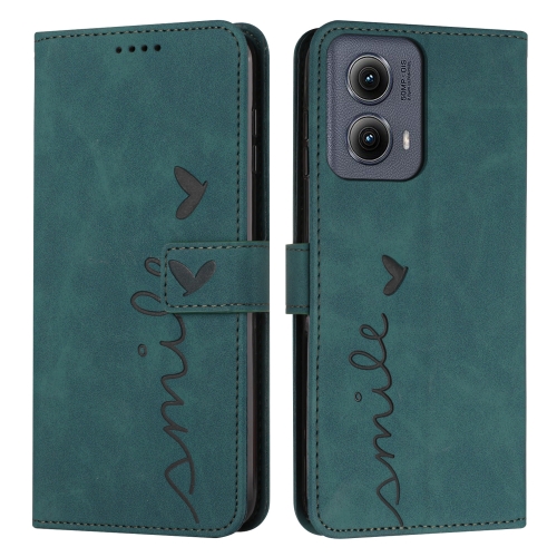 

For Motorola Edge 5G 2024 Skin Feel Heart Embossed Leather Phone Case with Long Lanyard(Green)