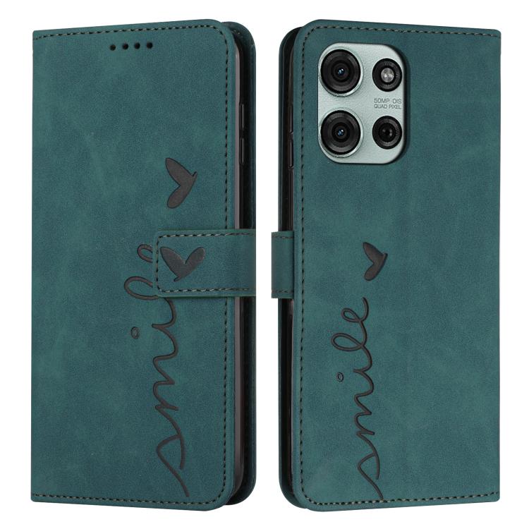 

For Motorola Moto G86 5G Skin Feel Heart Embossed Leather Phone Case with Long Lanyard(Green)
