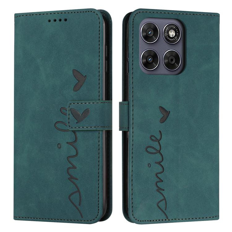 For Motorola Moto G Max / G87 / G77 / G67 5G Skin Feel Heart Embossed Leather Phone Case with Long Lanyard(Green)
