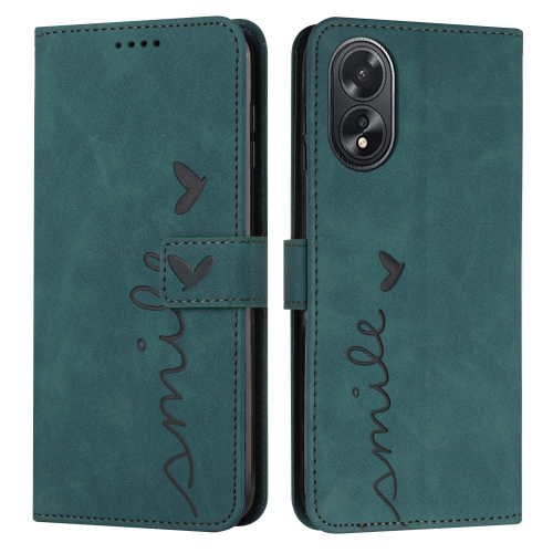 

For OPPO A38 / Oppo A18 Skin Feel Heart Embossed Leather Phone Case with Long Lanyard(Green)