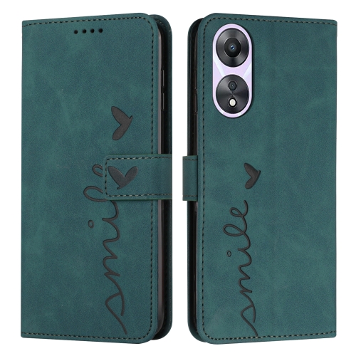 

For OPPO A58 / A78 Skin Feel Heart Embossed Leather Phone Case with Long Lanyard(Green)