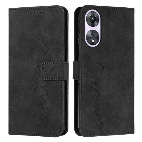 

For OPPO A58 / A78 Skin Feel Heart Embossed Leather Phone Case with Long Lanyard(Black)