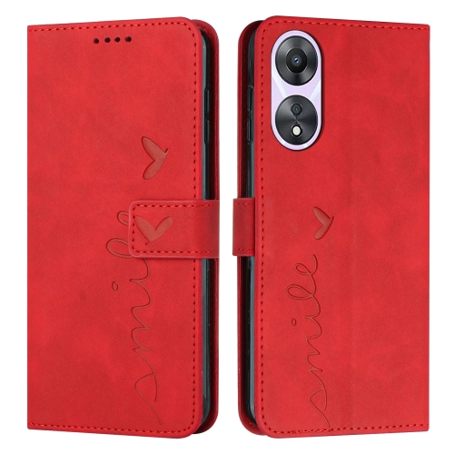

For OPPO A58 / A78 Skin Feel Heart Embossed Leather Phone Case with Long Lanyard(Red)