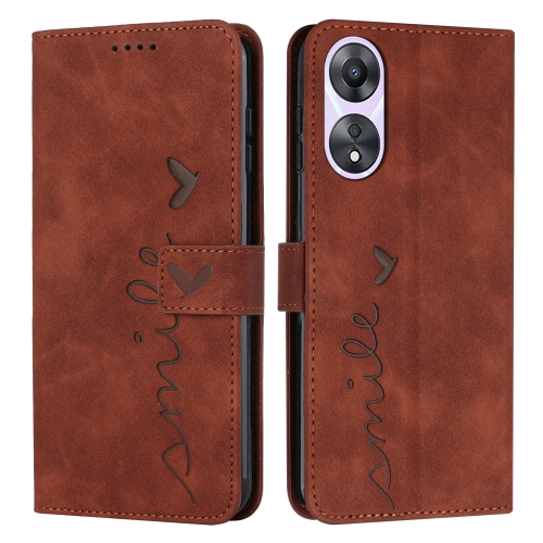 

For OPPO A58 / A78 Skin Feel Heart Embossed Leather Phone Case with Long Lanyard(Brown)