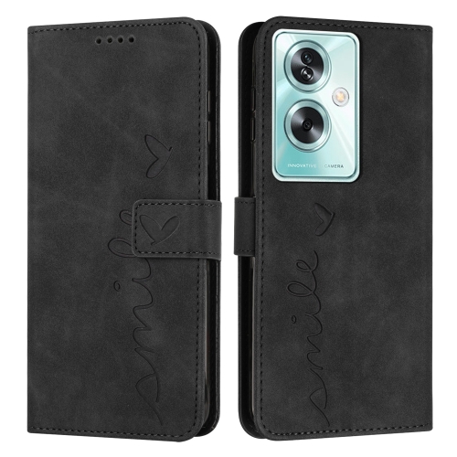 

For OPPO A79 5G Skin Feel Heart Embossed Leather Phone Case with Long Lanyard(Black)