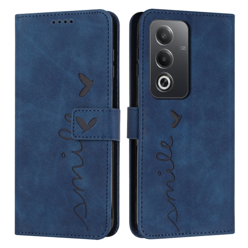 

For OPPO A3 Pro Global Skin Feel Heart Embossed Leather Phone Case with Long Lanyard(Blue)