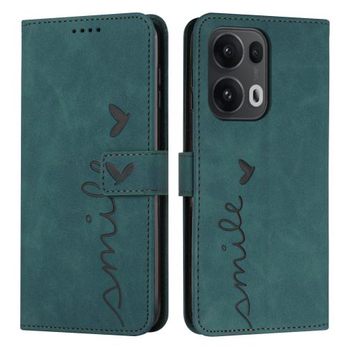 

For OPPO Reno13 Pro Global Skin Feel Heart Embossed Leather Phone Case with Long Lanyard(Green)