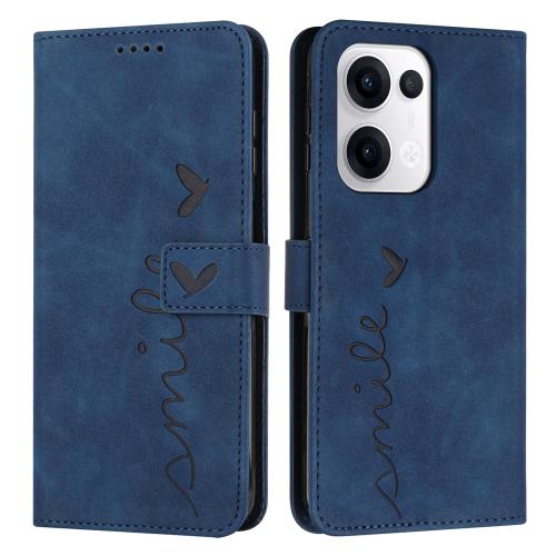 

For OPPO Reno13 5G Global Skin Feel Heart Embossed Leather Phone Case with Long Lanyard(Blue)