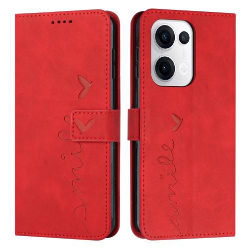 

For OPPO Reno13 5G Global Skin Feel Heart Embossed Leather Phone Case with Long Lanyard(Red)